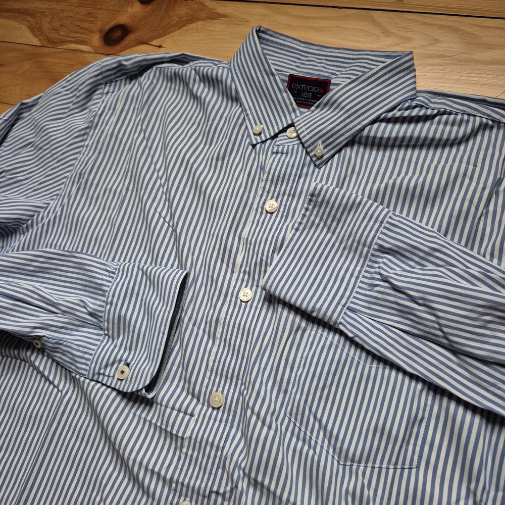 Untuckit Performance Shirt Mens Large Button Up Nylon Blue Stripe Preppy School